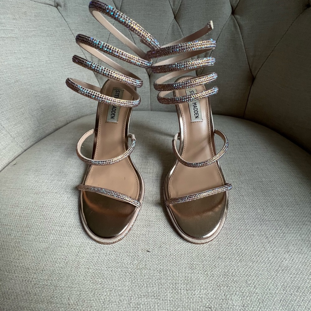 Steve Madden Glittering Gold Strappy Heels - Picture 2 of 4